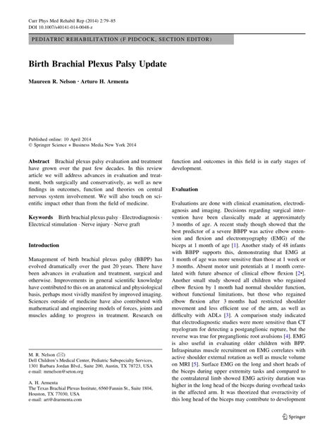 Pdf Birth Brachial Plexus Palsy Update