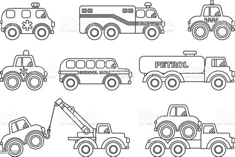 Vehicle coloring pages/ coloring book. Coloring Pages Set Of Different Silhouettes Children Toys ...