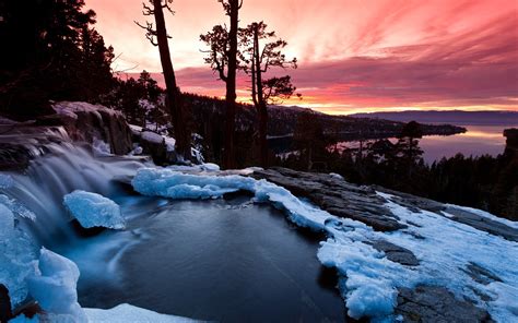 Landscape Sunset Winter Snow Ice Wallpapers Hd