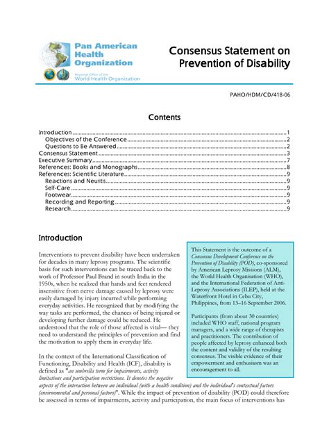 Pdf Consensus Statement On Prevention Of Disability