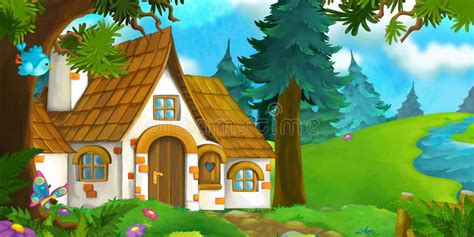 La casa el bosque se sitúa en una zona residencial extensiva. Cartoon background of an old house in the forest ...