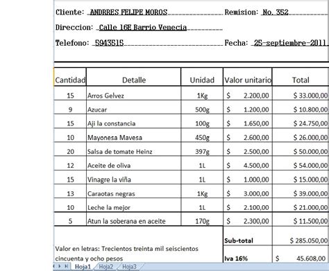 Ejemplos De Facturas En Excel