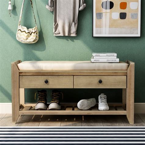 This entryway shoe storage cabinet/bench is a stylish solution to all those tennis shoe and flip flop pile ups by the front door. Shoe Rack Storage Bench, Entryway Bench with Cushioned ...