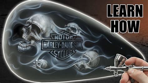 Airbrushing Skulls And Smoke Flames Harley Tank Youtube