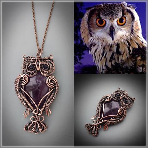Natural Amethyst Owl Necklace Amethyst Jewelry Copper Etsy