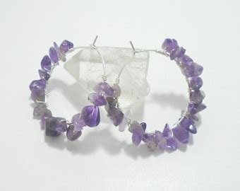 Lulu Gemstone Cluster Beaded Hoop Earrings Purple Light Baby Etsy