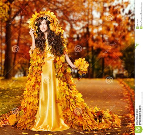 Woman Autumn Fashion Portrait Fall Leaves Model Girl Yellow Park