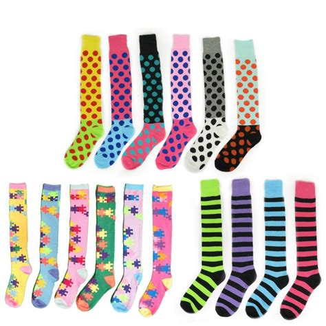 Womens Funky Colorful Patterned Knee High Socks Bellechic