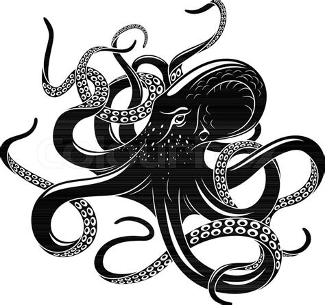 Octopus Black Silhouette Of Sea Stock Vector Colourbox