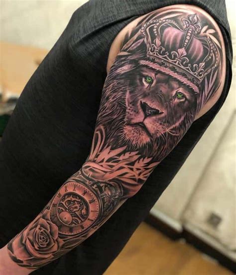 Lion With Crown Arm Sleeve 1 Tattoo Sleeve Men Chest Tattoo Arm