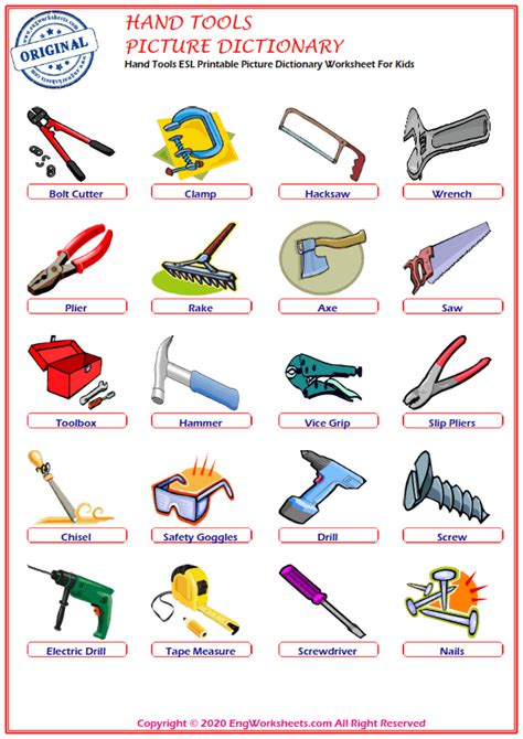 Hand Tools Printable English Esl Vocabulary Worksheets Engworksheets