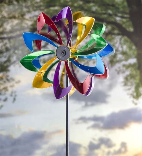 Solar Powered Led Flower Shaped Garden Wind Spinner