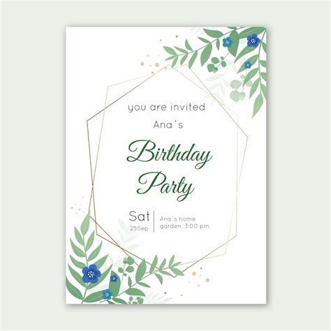 Elegant Birthday Card Template With Leaves Free Vector