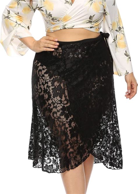 Asymmetrical High Low Irregular Hem Floral Lace Highwaist Midi A Line Skirt Black At Amazon