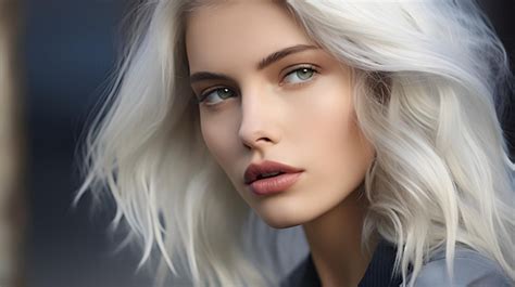 Premium Ai Image Close Up Of Platinum Blonde Hair In A Fashionable Lob Accentuating Bold Style