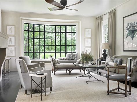 Contemporary Living Room With Large Bay Window And Upholstered