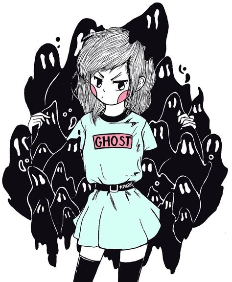 Apari Art Inktober 2017 Kawaii Pastel Aesthetic Ghost Girl Wearing