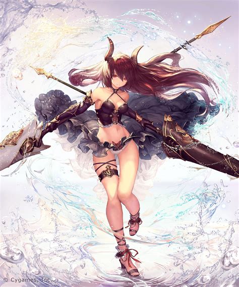 wallpaper illustration anime girls weapon horns cleavage red eyes heels comics