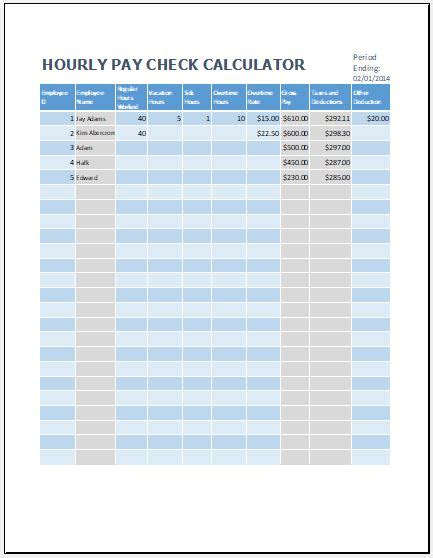 Hourly Paycheck Calculator Template for Excel | Excel Templates