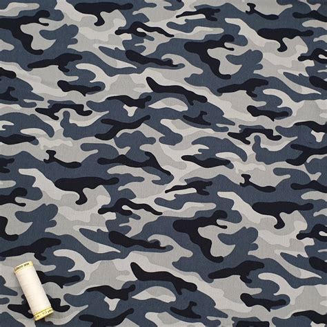 Blue Camouflage Needlecord Fabric 100 Cotton 145cm Wide