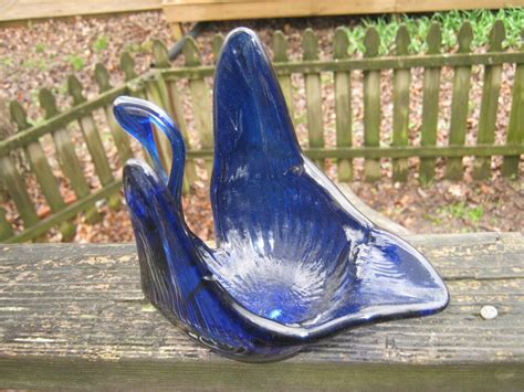 Cobalt Blue Swan Bowl Art Glass Swan 5 1 4 Inches High 6 Etsy
