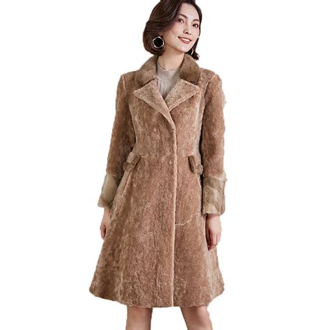Sheep Shearling Fur Korean Womens Real Fur Coat Vintage Autumn Winter