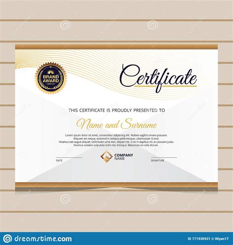 Elegant Blue And Gold Diploma Certificate Template Stock Vector