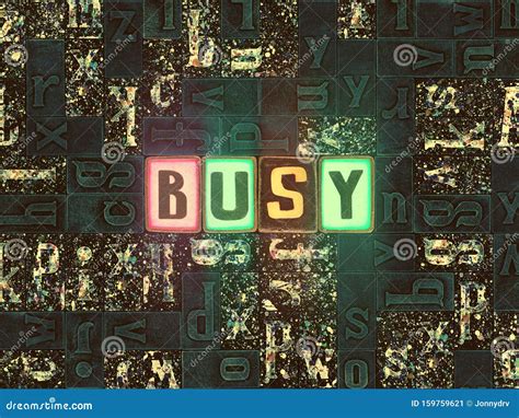 The Word Busy As Neon Glowing Unique Typeset Symbols Luminous Letters