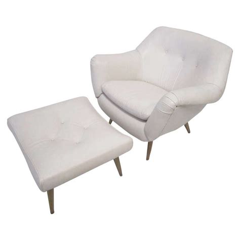 5 out of 5 stars. White Leather Lawrence Peabody Lounge Chair with Ottoman, Mid-Century Modern For Sale at 1stdibs