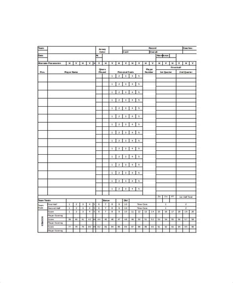 Basketball Score Sheet Template Excel 6 Printable Samples Images
