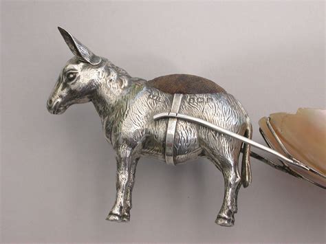 Edwardian Novelty Silver Donkey Pulling A Cart Pin Cushion By Adie