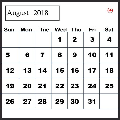 Printable August 2018 Calendar With Holidays With Images Blank