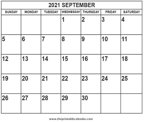 Printable 2021 September Calendar