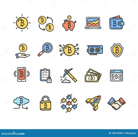 Bitcoin Currency Signs Color Thin Line Icon Set Vector Stock Vector