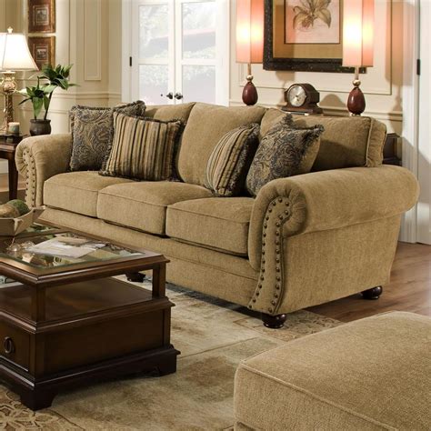 Simmons Upholstery 4277 Traditional Sofa With Rolled Arms And Nailhead