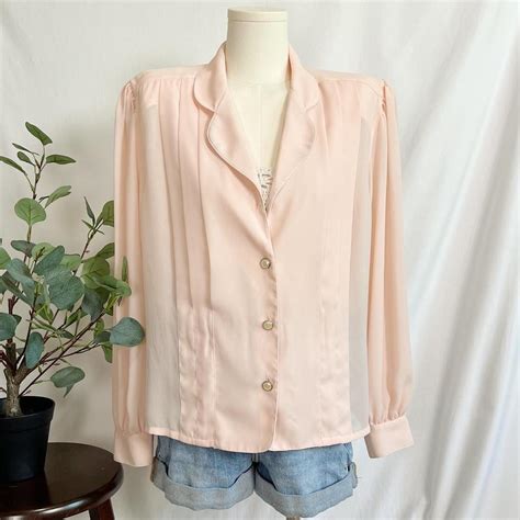 Vintage Sheer Blush Pink Long Sleeve Button Up Depop