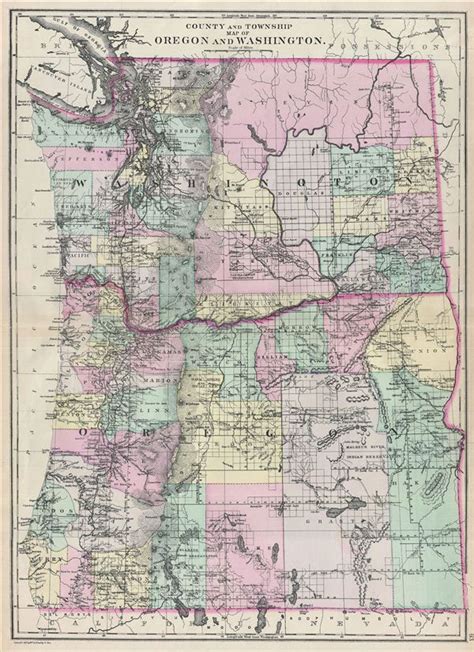 County And Township Map Of Oregon And Washington Geographicus Rare