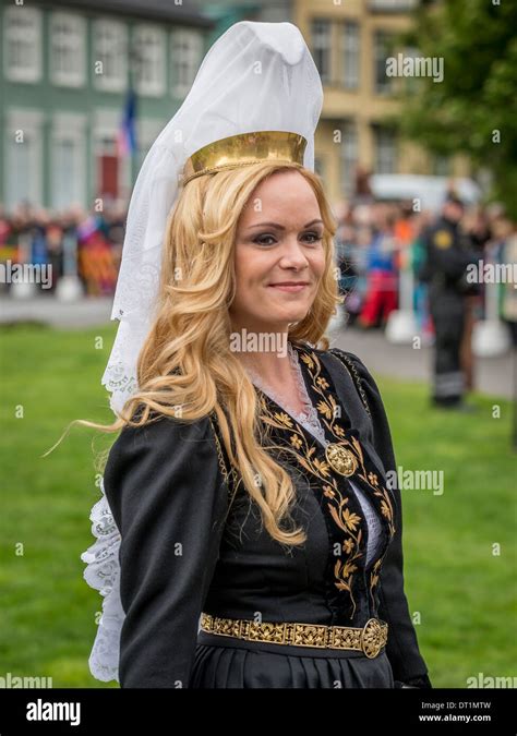 Woman In Traditional Icelandic Dress On June 17th Icelands