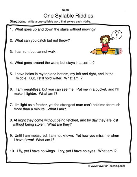 5th Grade Riddles Worksheet