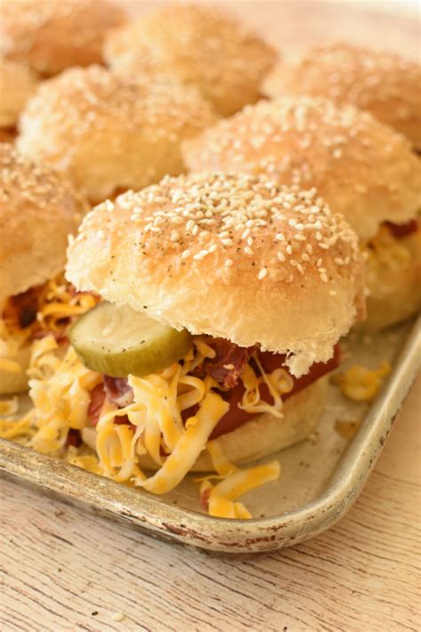 Baked Hot Dog Sliders Easy Party Sandwiches Pitchfork Foodie Farms