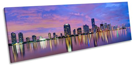 Florida Miami Skyline Canvas Wall Art Panoramic Framed Print Ebay