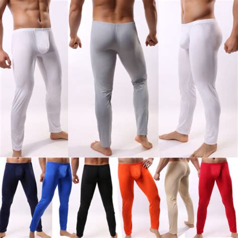 Men S Smooth Bulge Pouch Long Johns Tight Fit Pants Basic Underpants