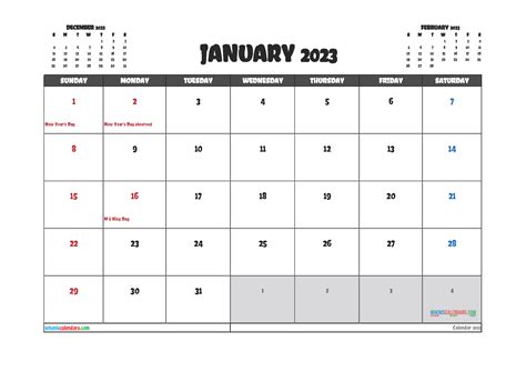 Free Printable January 2023 Calendar 12 Templates