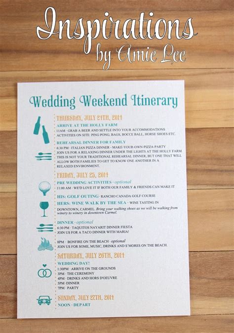 Wedding Itineraries With Welcome Notes On The Back Side Inspirations