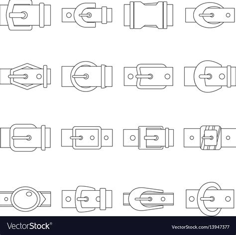 Belt Buckles Icons Set Outline Style Royalty Free Vector