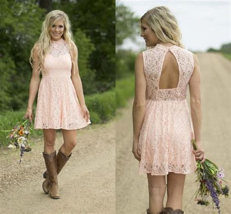 Informing guests about the proper attire for the wedding is important for a picture perfect wedding and reception. 2016 High Neck Pink Lace Short Bridesmaid Dresses Cheap ...