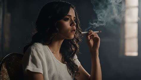 jenna ortega smoking a cigarette behind the smoke screen