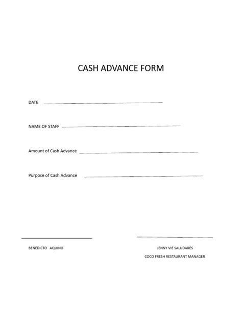 Cash Advance Form Pdf