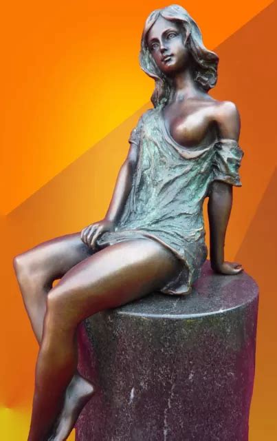 Erotic Naked Girl Bronze Statue Modern Art Nude Sculpture Marble Podium