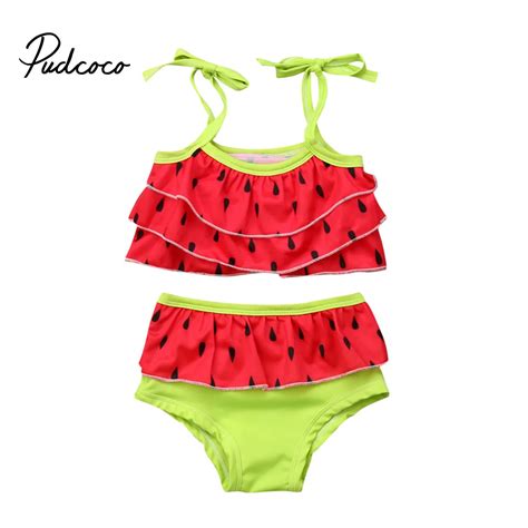 Pudcoco Baby Girls Swimwear Toddler Baby Girls Kids Watermelon Print